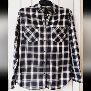 True Religion Navy & White Plaid Flannel Shirt Size Small. NWOT